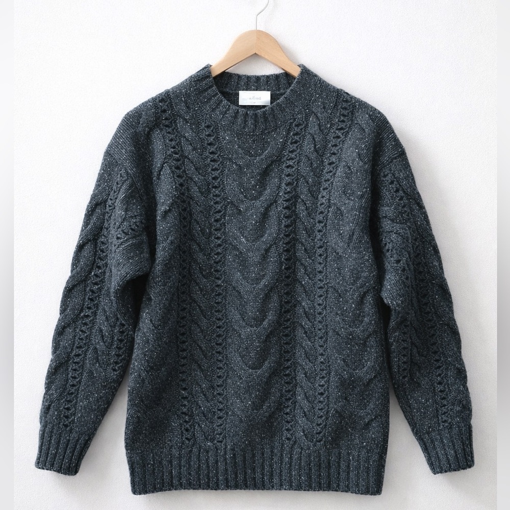 Wilfred Aritzia Cable Knit Wool Blend Sweater XS Gray Cozy Chunky